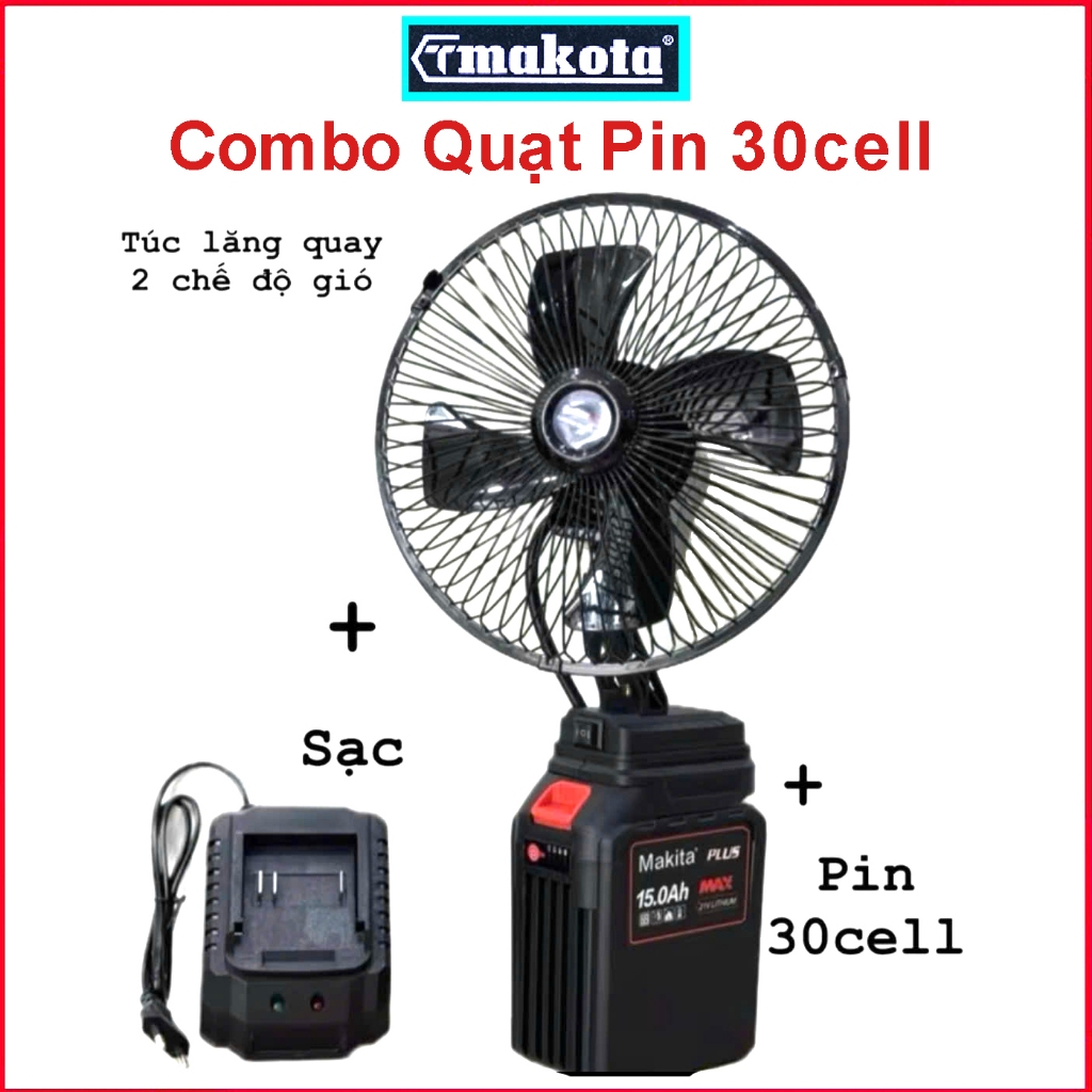 Combo Quạt Pin 30cell, Quạt Pin 8 Inch 2 Lấc Chỉnh Gió, Có Lấc Quay Đảo Chiều Sử Dụng Chân Pin Phổ T