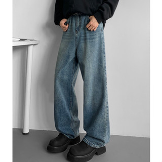 Quần jean nam Vintage màu xanh bông lỏng lẻo cho các cặp vợ chồng