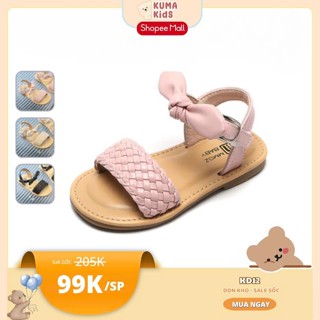 Dép sandal bé gái da PU cao cấp, đế mềm, nhẹ, êm ái, quai đính nơ cho bé 1,5-7 tuổi Kuma Kids KD12 HaBu