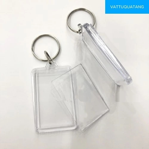 [HCM] Combo 100 cái phôi móc khóa mica chữ nhật, móc khóa nhựa 2 mặt trơn, chưa in