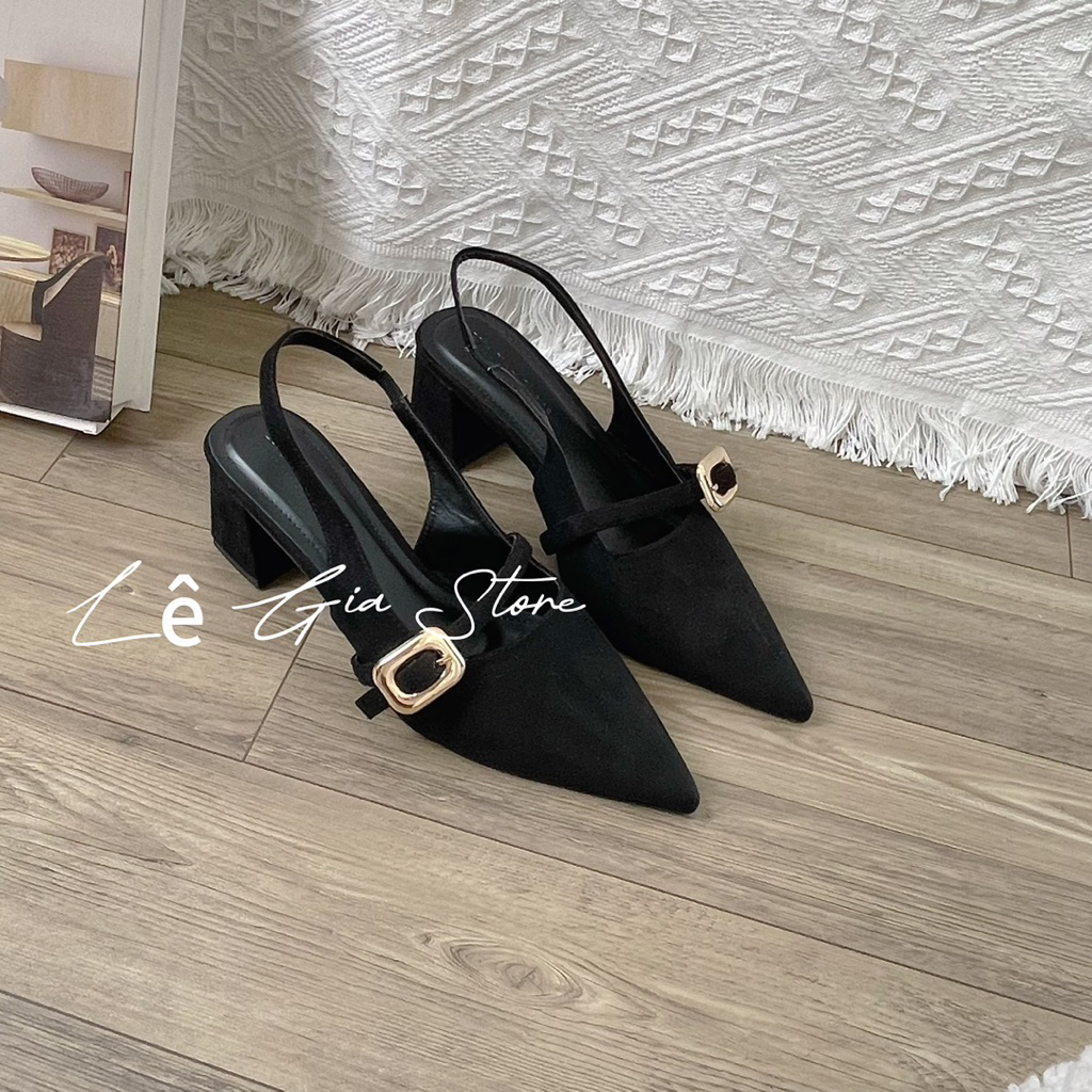 B46 - Giày mũi nhọn khoá gót vuông 5cm