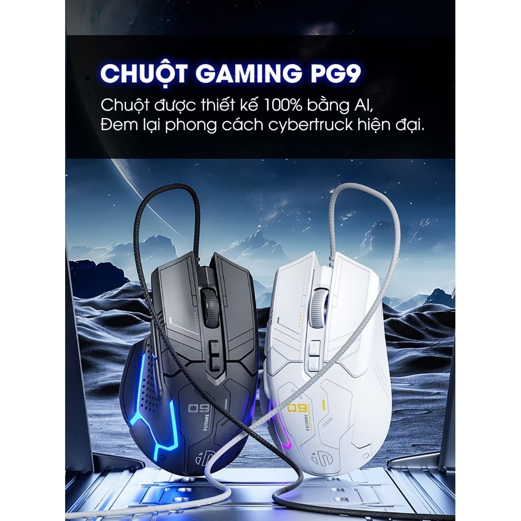 Chuột có dây gaming TEKKIN inphic PG9 Ai 1000hz 7 nút bấm có app 12800 DPI led RGB công thái học