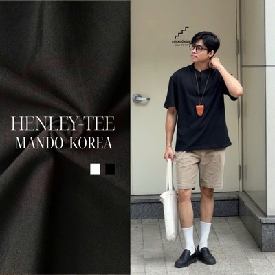 Áo thun trơn Cổ Tàu Henley-Tee basic MANDO KOREA phong cách Hàn Quốc chất liệu Cotton Menswear - DTEE002