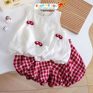 Set Bộ Hè Cho Bé Áo Sát Nách Họa Tiết Nấm Kèm Quần Dáng Bí 2 Lớp Siêu Dễ Thương