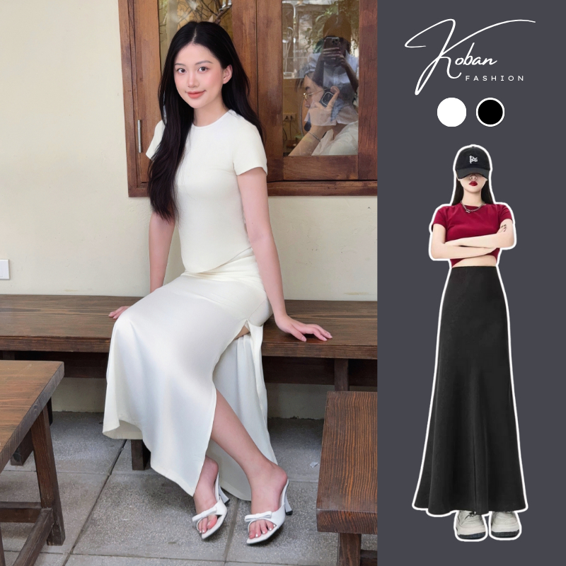 [KA25] Chân váy lụa dáng dài xẻ chân KOBAN, váy dài xẻ tà quyến rũ chất lụa siêu mềm mát mặc đi làm 