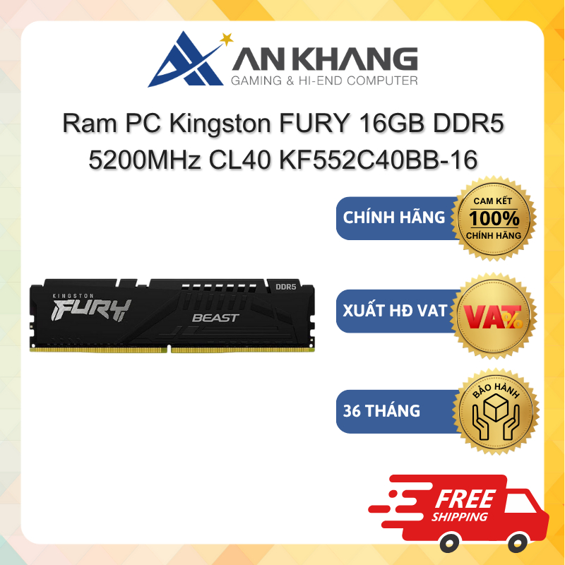 Ram PC Kingston FURY 16GB DDR5 5200MHz CL40 (KF552C40BB-16) RADTKT103 Chính hãng Bảo hành 36 Tháng