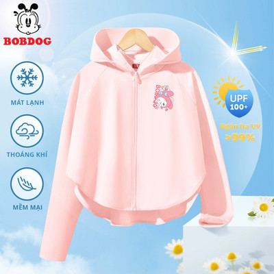 Áo khoác chống nắng bé gái Bobdog vải lạnh thoáng mát cản tia UV in hình cute dễ thương cho bé
