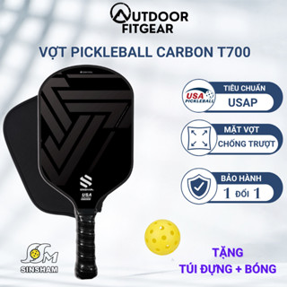 Vợt pickleball SINSHAM Carbon T700 16mm mặt nhám tay cầm bọc da Tặng túi đựng vợt