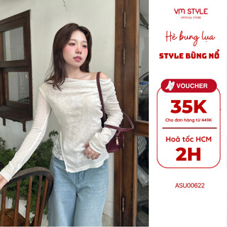 Áo Trễ Vai Tay Dài VM STYLE  Vạt Chéo Lót Ren Hoa Chất Liệu Vải Thun Giấy Sang Trọng ASU00622