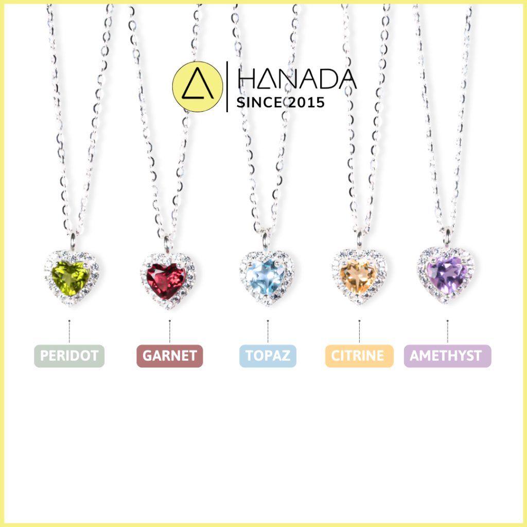 Dây Chuyền 925 Hanada Trái Tim Đính Đá Nữ Nhiều Màu Theo Mệnh, Quà Tặng,Mang hằng ngày 2543 G2