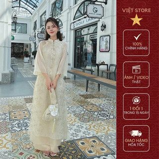  Áo dài cách tân áo dài cao cấp 4 tà chất liệu voan ren thêu nổi cao cấp xẻ cổ - VIỆT Store V123 
