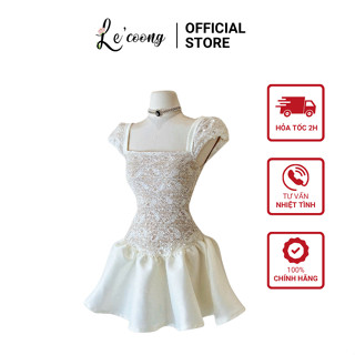 Váy Tiểu Thư Dáng Ngắn Cổ Vuông LECOONG V788 Đầm  Đi Tiệc Xòe Bồng Sang Chảnh