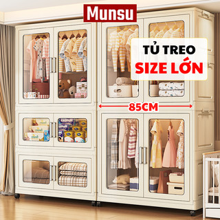 Tủ Nhựa Lớn Treo Đồ Cho Bé, Tủ Đựng Quần Áo Gấp Gọn Có Ngăn Treo Đồ Chịu Lực Tốt, Bánh Xe Di Chuyển Linh Hoạt TUN060
