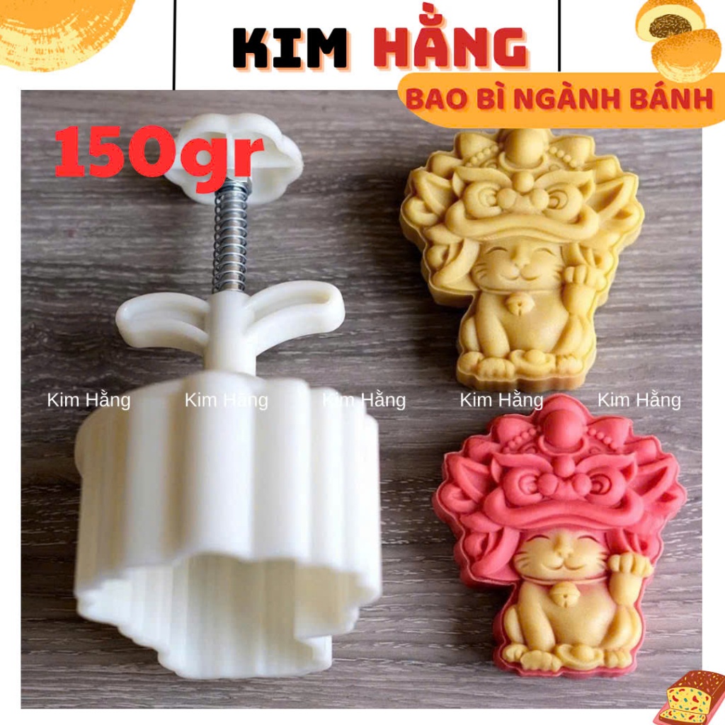 Khuôn trung thu 150gr - Khuôn nhấn lò xo Mèo đầu Lân 3D bánh 150gr 1 mặt - Mẫu mới năm 2023