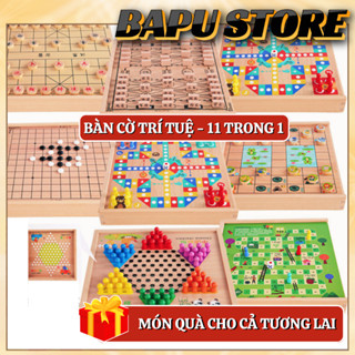 Bộ cờ đa năng 11 trong 1 gồm cờ tướng cờ vua cờ vây cờ cá nhảy bàn gỗ thông cho bé Bapu Store