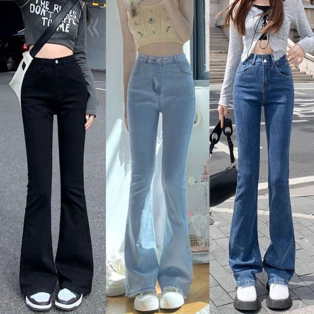 Quần Jean ống loe nữ co giãn dáng ôm LƯNG CAO chất bò dày dặn,quần bò nữ loe jean mềm CẠP CAO MIAA