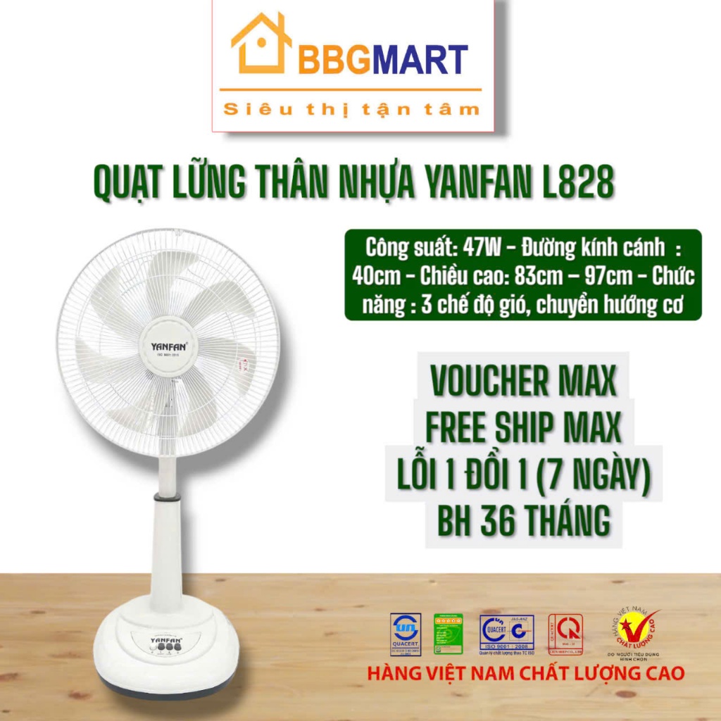 Quạt lỡ thân nhựa YANFAN L828 II YANFAN L838 Công Suất 47W - SẢI CÁNH 400MM - BH 36 THÁNG