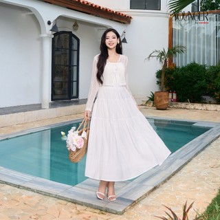  Chân váy YOUNGER by CARDINA chất liệu thô đũi midi phối dây mộc 5YCVX03 