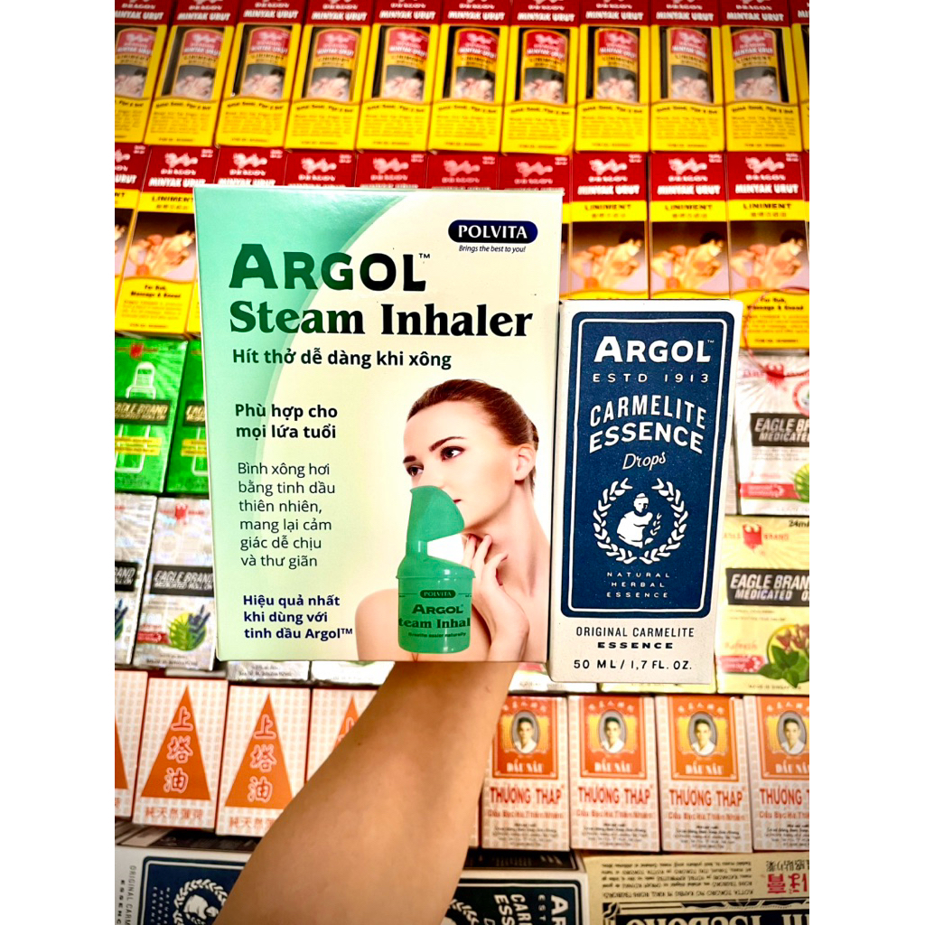 [Nguyên bộ xông mũi họng hô hấp Argol] Bình xông + Tinh dầu 50ml (tặng kèm lọ xịt chiết tinh dầu)