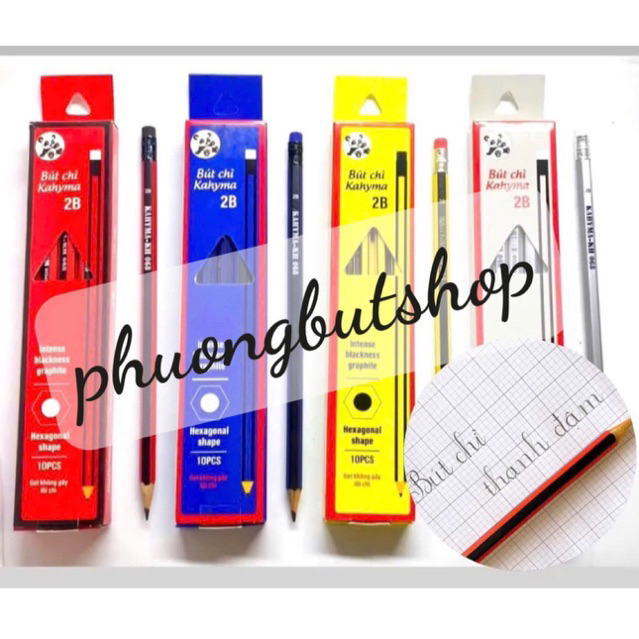 Hộp 10 bút chì Kahyma thanh đậm KH-068, chì gỗ mềm mịn viết êm