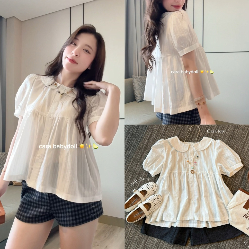 (ẢNH OLDSCHOOL) Áo babydoll cổ sen tay chuông CARA TOP A4103