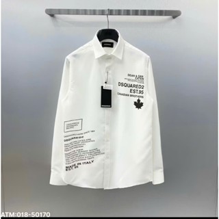  Áo Sơ Mi Nam Trắng DSQ DSQuared2 lá phong Hoạ Tiêt In Lưới Sắc Nét Chất Liệu Thô Lụa 
