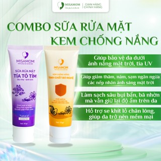 Combo dưỡng da Misamom - Làm sạch và bảo vệ da từ thiên nhiên - Sữa rửa mặt tía tô - Kem chống nắng