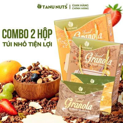Combo 2 hộp granola siêu hạt gói nhỏ tiện lợi TANU NUT, ngũ mix hạt dinh dưỡng các loại ăn kiêng