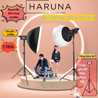 Bộ đèn livestream studio , Combo đèn led livestream chuyên nghiệp 1 sofbox cầu 1 vuông 60x90 ngàm sắt chân 2m8