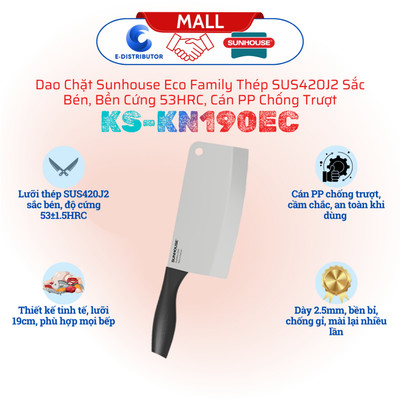 [HỎA TỐC] Dao chặt Sunhouse Eco Family KS-KN190EC - Thép SUS420J2 sắc bén - Bền cứng 53HRC