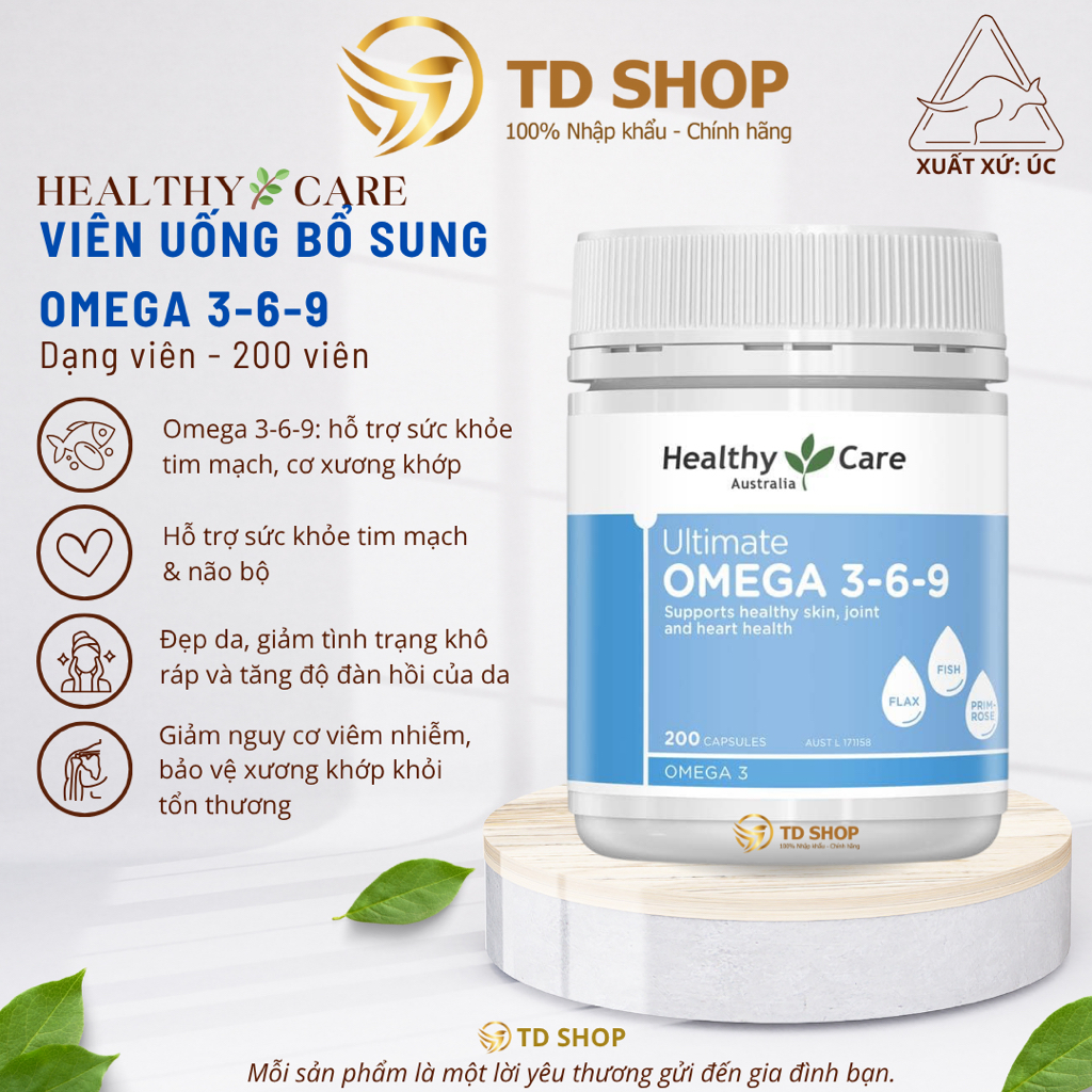 [NK Úc] Viên uống bổ sung Omega 369 Healthy Care của Úc hỗ trợ sức khỏe tim mạch - TD Shop