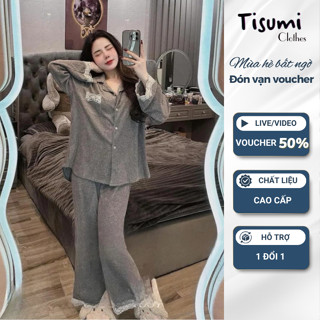   Sẵn Đồ ngủ nữ bộ đồ ngủ phối rêu có túi ngực cùng viền ren cổ trắng siêu hot Tisumi Clothes hcom3465 