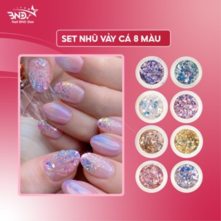Set nhũ vảy cá, nhũ kim tuyến nail trang trí móng mix 8 màu, ẩn gel làm nail siêu xinh NailBND