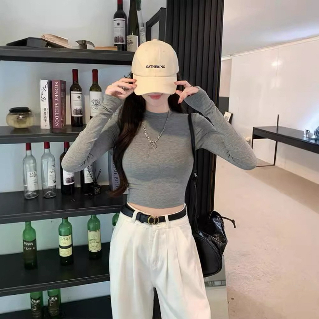 PQ01-Áo Thun croptop nữ tay dài cổ lọ ôm body chất bozip PQ Store Freesize 42-52kg | BigBuy360 - bigbuy360.vn