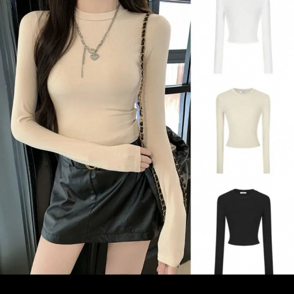 PQ01-Áo Thun croptop nữ tay dài cổ lọ ôm body chất bozip PQ Store Freesize 42-52kg | BigBuy360 - bigbuy360.vn