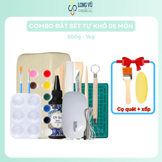 Combo Đất Sét Tự Khô 5 Món, Full Box Đất Sét Tự Khô Đầy Đủ Dụng Cụ - Clay Craft Box - Long Vu Resin