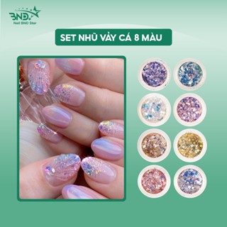Set nhũ vảy cá xà cừ, nhũ kim tuyến nail trang trí móng mix 8 màu, ẩn gel làm nail siêu xinh NailBND