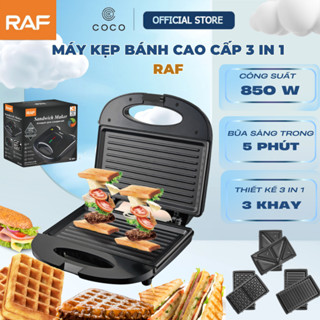 Máy kẹp bánh mì RAF R540, công suất 850W, 3 khay nướng, máy nướng bánh mì, làm bánh waffle, rán trứng đa năng tiện lợi