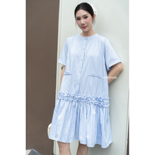 PETBYCHANG - Đầm sơ mi dáng suông sọc xanh baby – váy dáng A dễ thương, mặc đi học, đi chơi