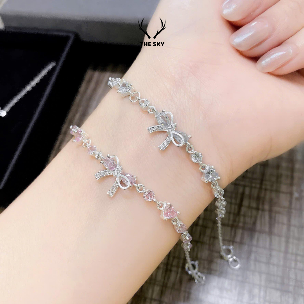 Lắc Tay Nữ THE SKY Hình Nơ Đính Đá Lấp Lánh - Vòng Tay Dây Mảnh Thanh Lịch Phong Cách Hàn Quốc TSLT045