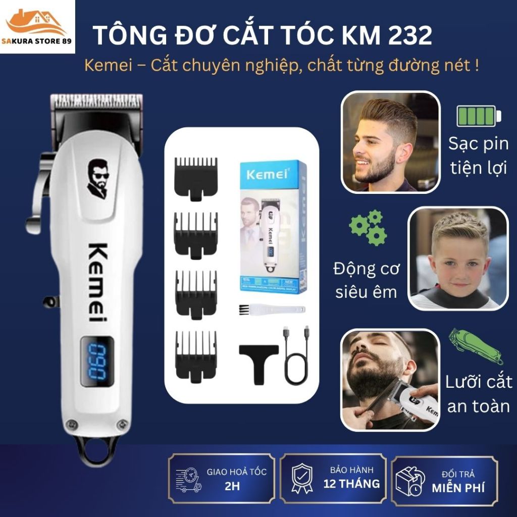 Tông Đơ Cắt Tóc Cao Cấp Chuyên Nghiệp KM 232  – Lưỡi Sắc, Motor Mạnh, Cắt Êm Mượt Chuẩn Salon
