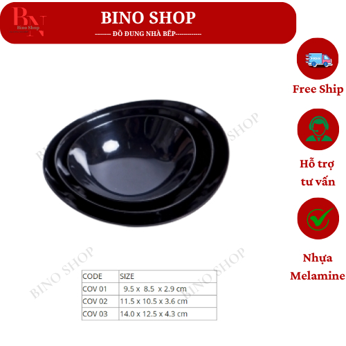 Sét 3 Chén Nhựa Melamine  Oval Màu Đen