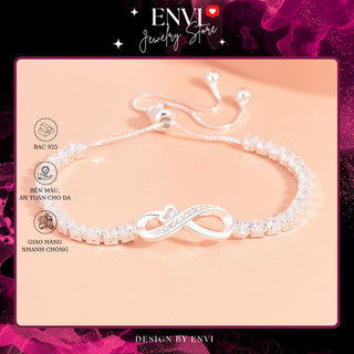  Lắc tay bạc nữ ENVI vòng tay chuỗi đính đá ZIRCON mặt La Mã 8 dây rút lấp lánh sang trọng ENVI L8017 