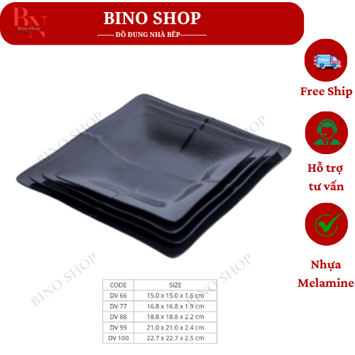 Dĩa Nhựa Melamine Vuông Đen