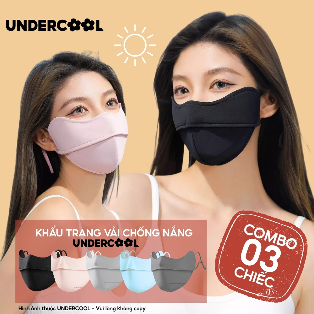 COMBO 3 Khẩu Trang Vải Chống Nắng UV 5D UNDERCOOL UPF+ Unisex Chống Nắng Chính Hãng, Vải Lụa Băng Mềm Mịn Mát CB08-KT03