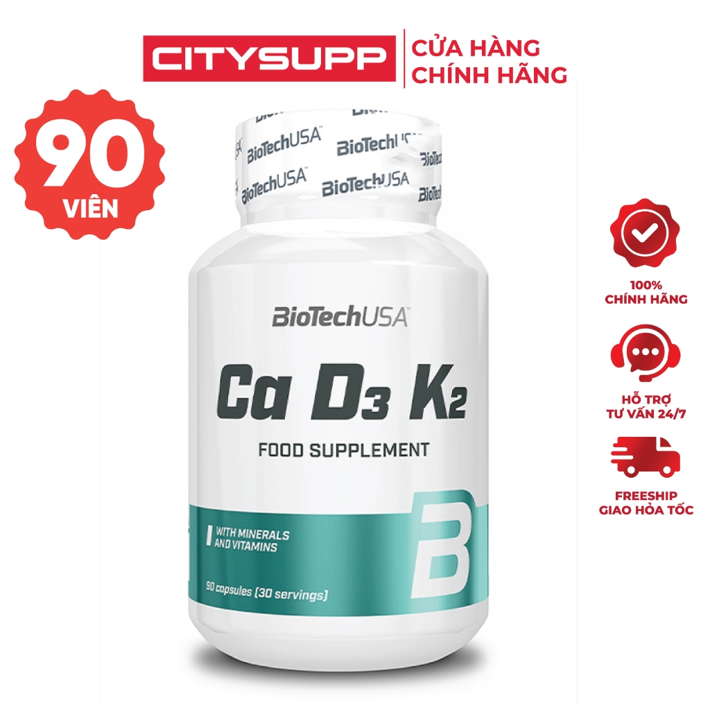 Viên Uống Vitamin BioTechUSA Ca D3 K2 (90 Viên) Bổ Sung Canxi, Vitamin D3 K2 | CitySupp