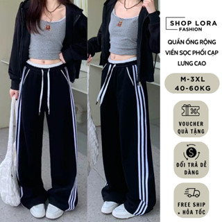 Quần ống rộng nữ , quần dài ống suông phối 3 sọc lưng cao phong cách Hàn Quốc vải Umi co giãn,mềm mại thoáng mát