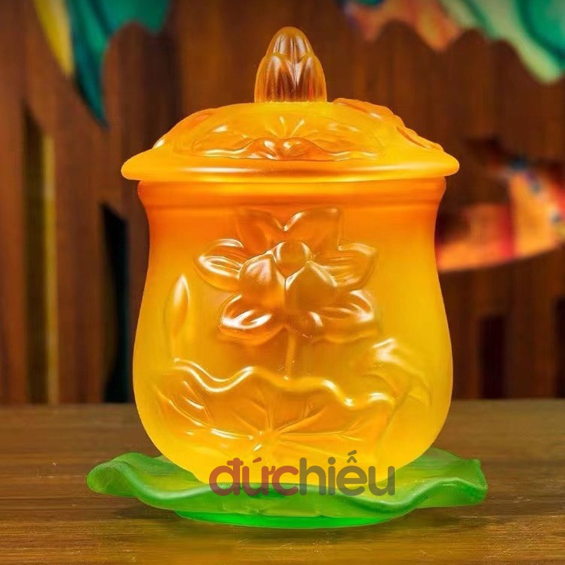 [ Hàng tinh sảo ] Chung nước có nắp hoa sen lưu ly để bàn thờ cúng Phật, Bồ Tát, Thần Tài, Thổ Địa I Cửa hàng Đức Hiếu