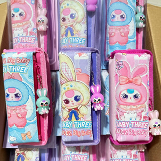  Hộp bút vải- ví vải 2537 Baby three có móc khoá đeo cham to 2 ngăn to rộng bóp vải. 