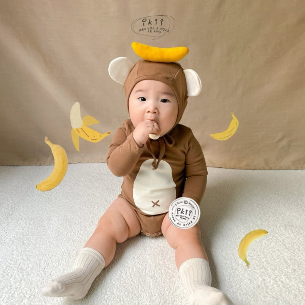🌟 Set bodysuit khỉ nâu ngắn tay chính hãng IKII Hàn Quốc – Siêu dễ thương, số lượng giới hạn